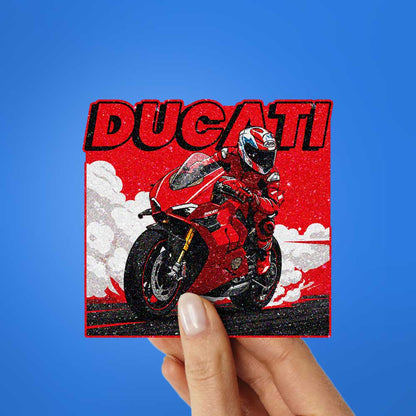 Red Racing Motorcycle Glitter Sticker
