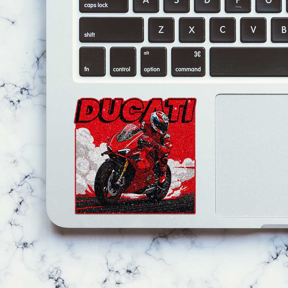 Red Racing Motorcycle Glitter Sticker