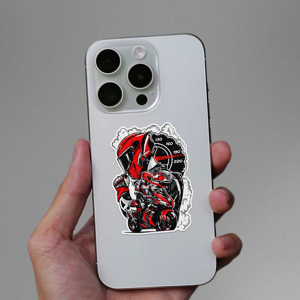 Red Sportbike Speedometer Glitter Sticker