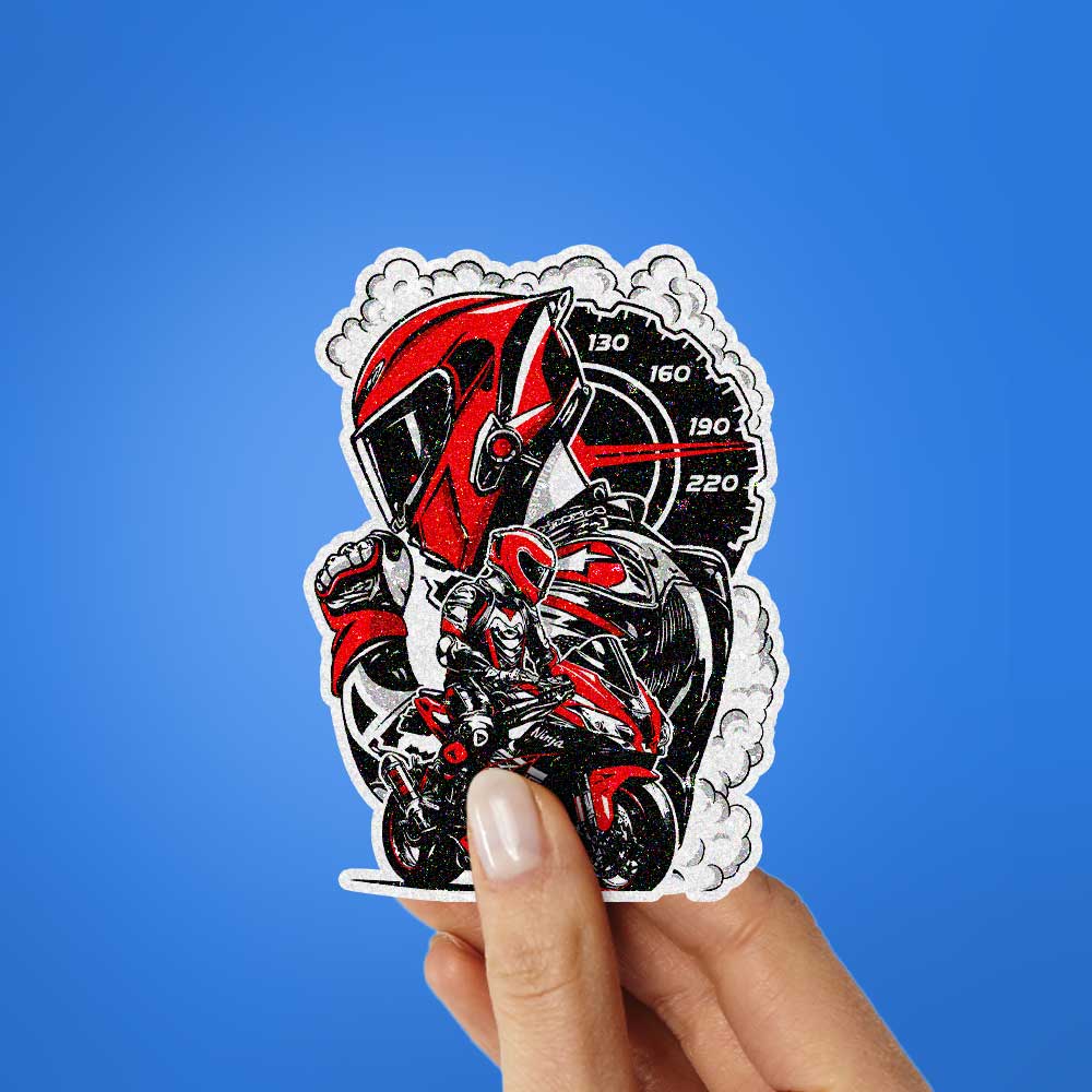 Red Sportbike Speedometer Glitter Sticker