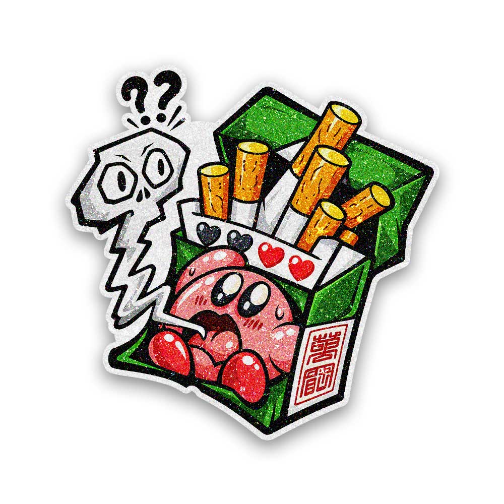 Round Pink Puff Pack Glitter Sticker