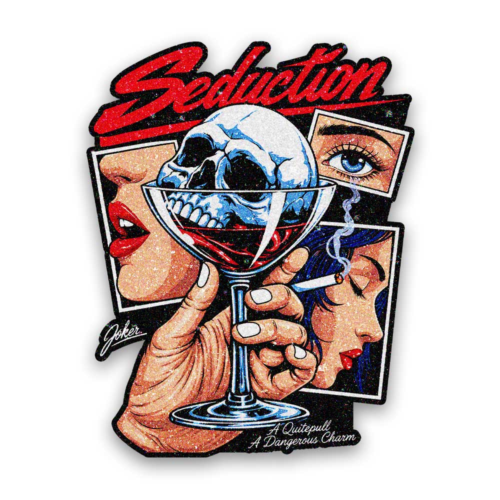 Seduction Skull Wine Glass Glitter Sticker