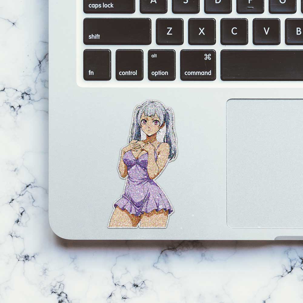 Silver Haired Anime Girl Glitter Sticker