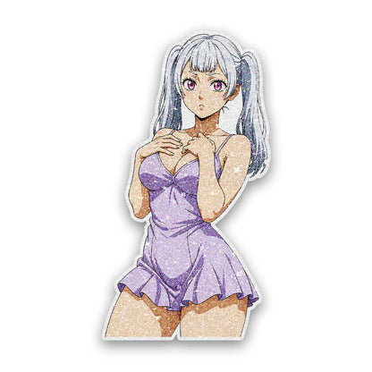 Silver Haired Anime Girl Glitter Sticker