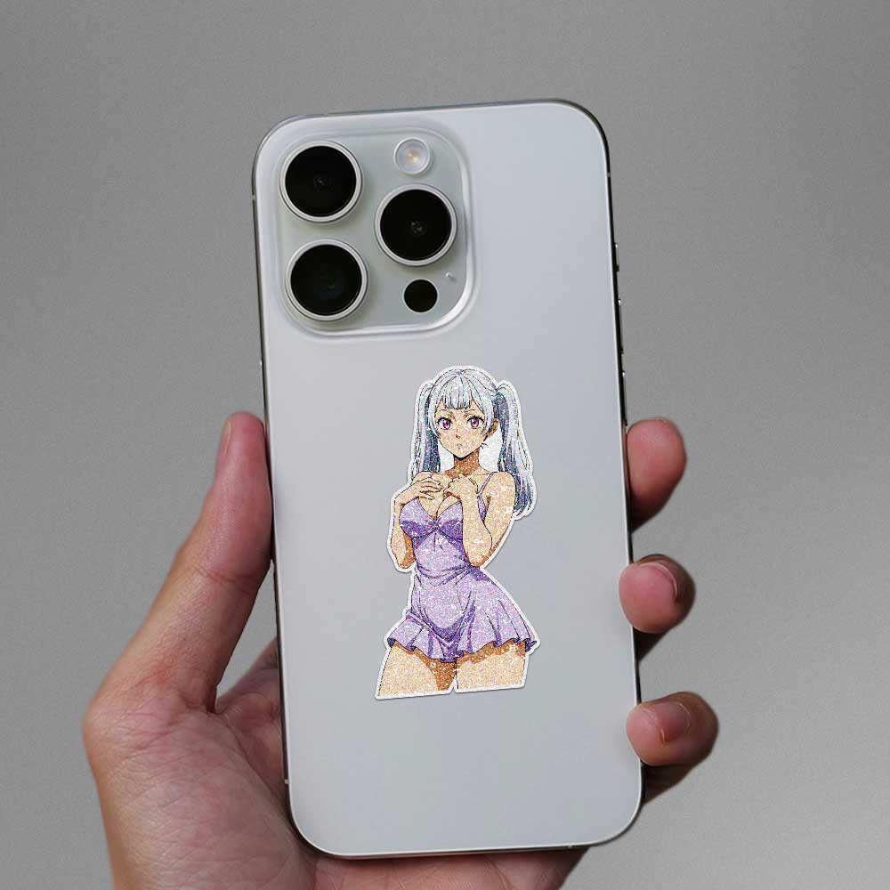 Silver Haired Anime Girl Glitter Sticker
