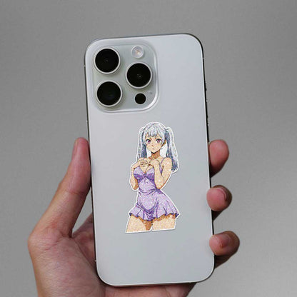 Silver Haired Anime Girl Glitter Sticker