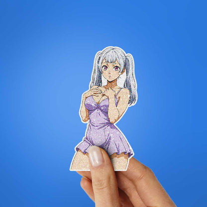 Silver Haired Anime Girl Glitter Sticker