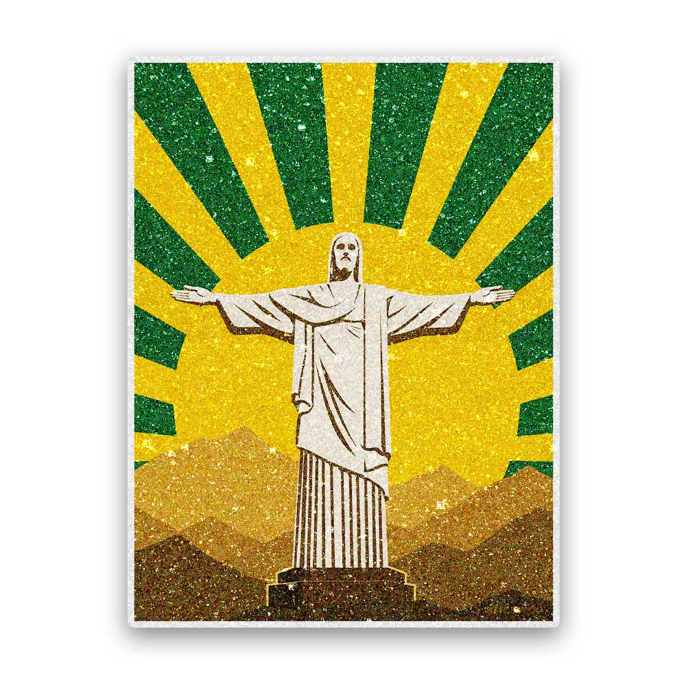 Statue on Mountain Sunburst Glitter Sticker