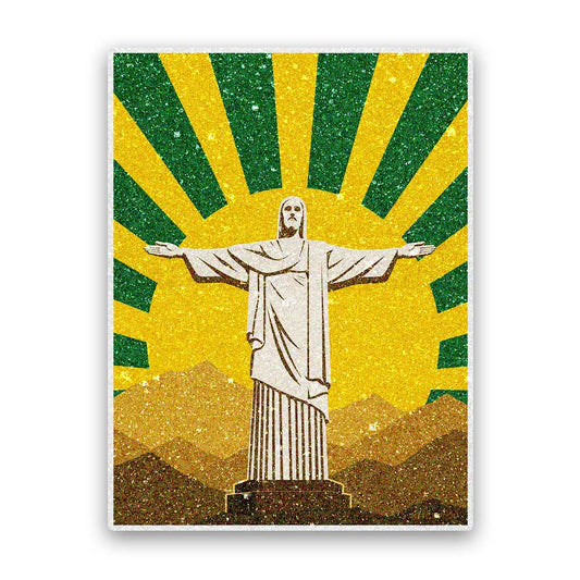 Statue on Mountain Sunburst Glitter Sticker