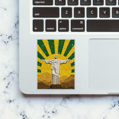 Statue on Mountain Sunburst Glitter Sticker