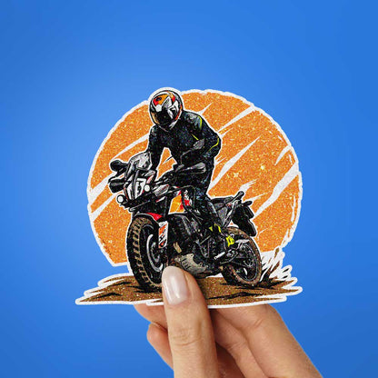 Sunset Motorcycle Rider Glitter Sticker