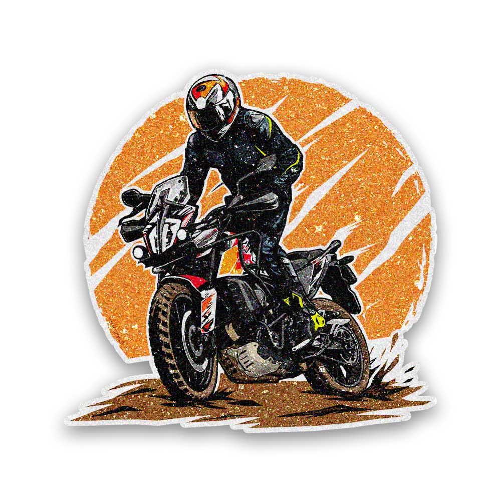 Sunset Motorcycle Rider Glitter Sticker