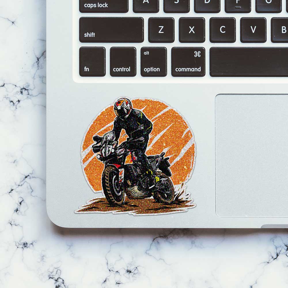 Sunset Motorcycle Rider Glitter Sticker