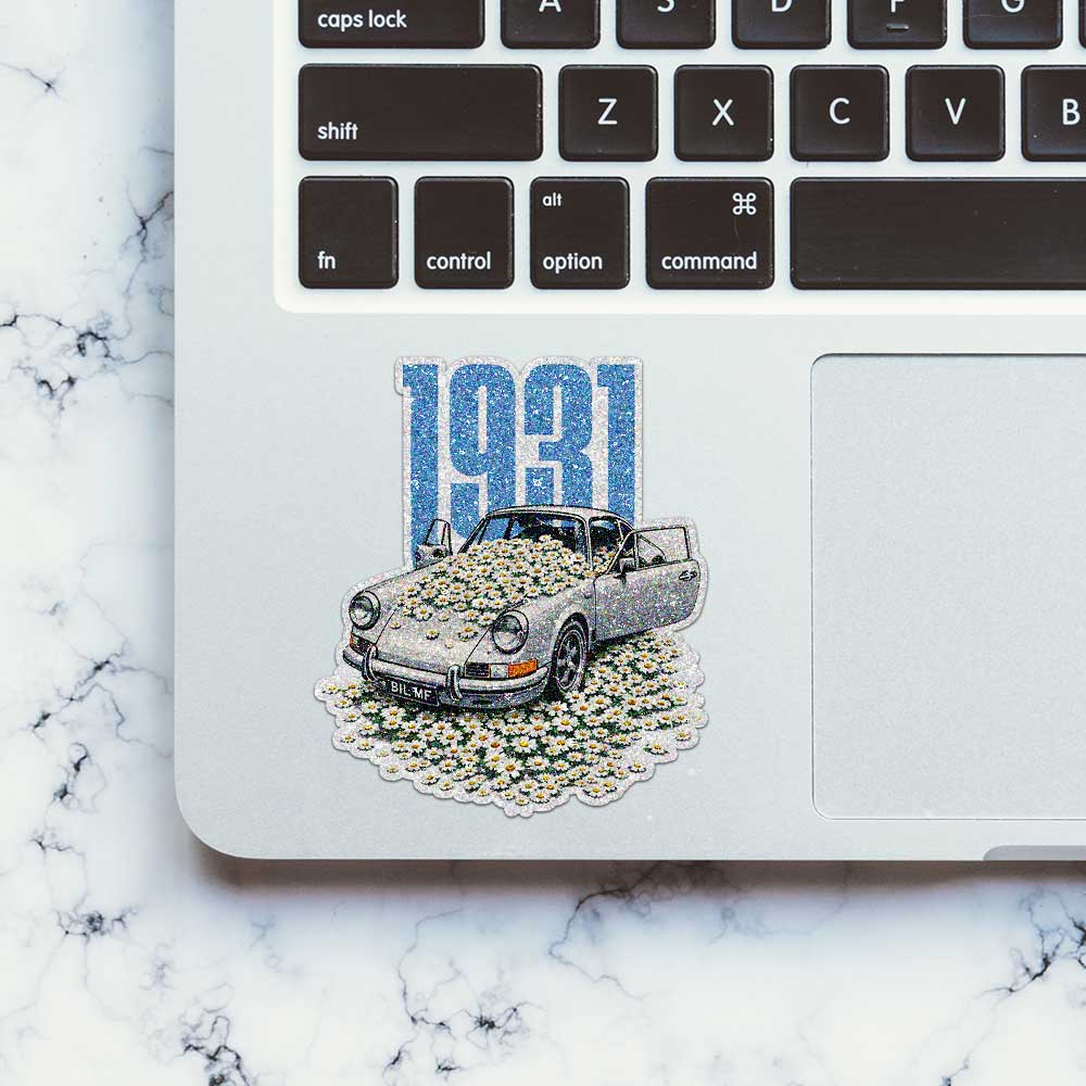 Vintage Flower Classic Car Glitter Sticker