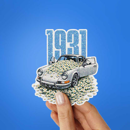Vintage Flower Classic Car Glitter Sticker