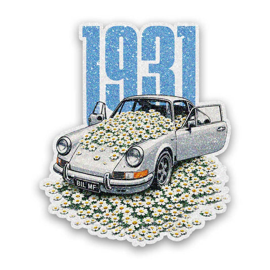 Vintage Flower Classic Car Glitter Sticker