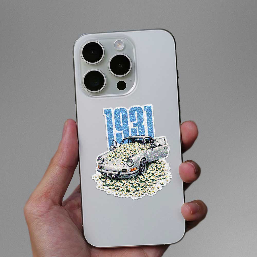 Vintage Flower Classic Car Glitter Sticker